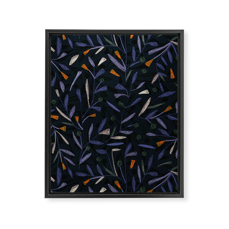Midnight Floral Pattern #2 / Purple & Orange Framed Canvas Print Gallery Image 6