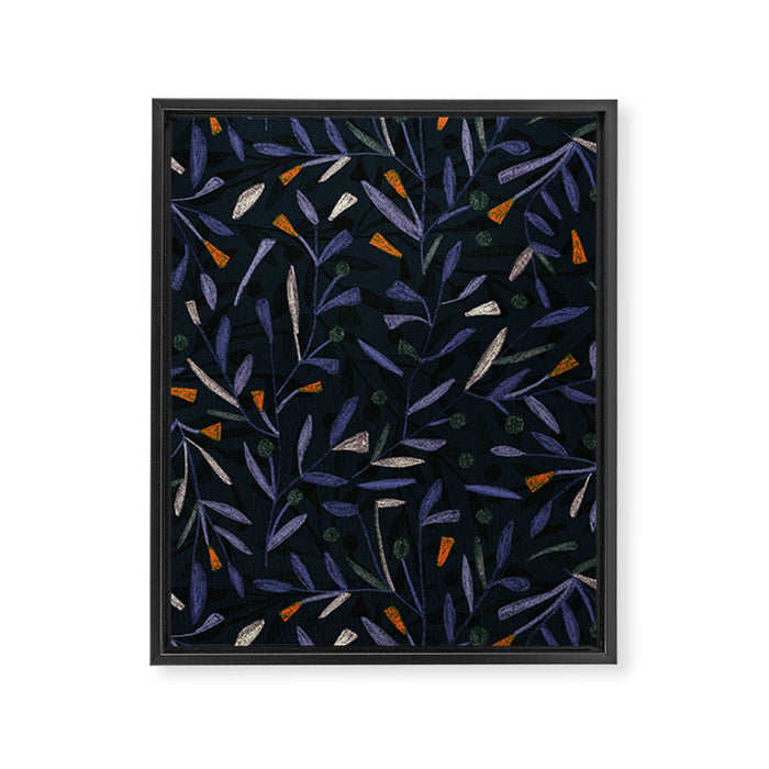 Midnight Floral Pattern #2 / Purple & Orange Framed Canvas Print Gallery Image 1
