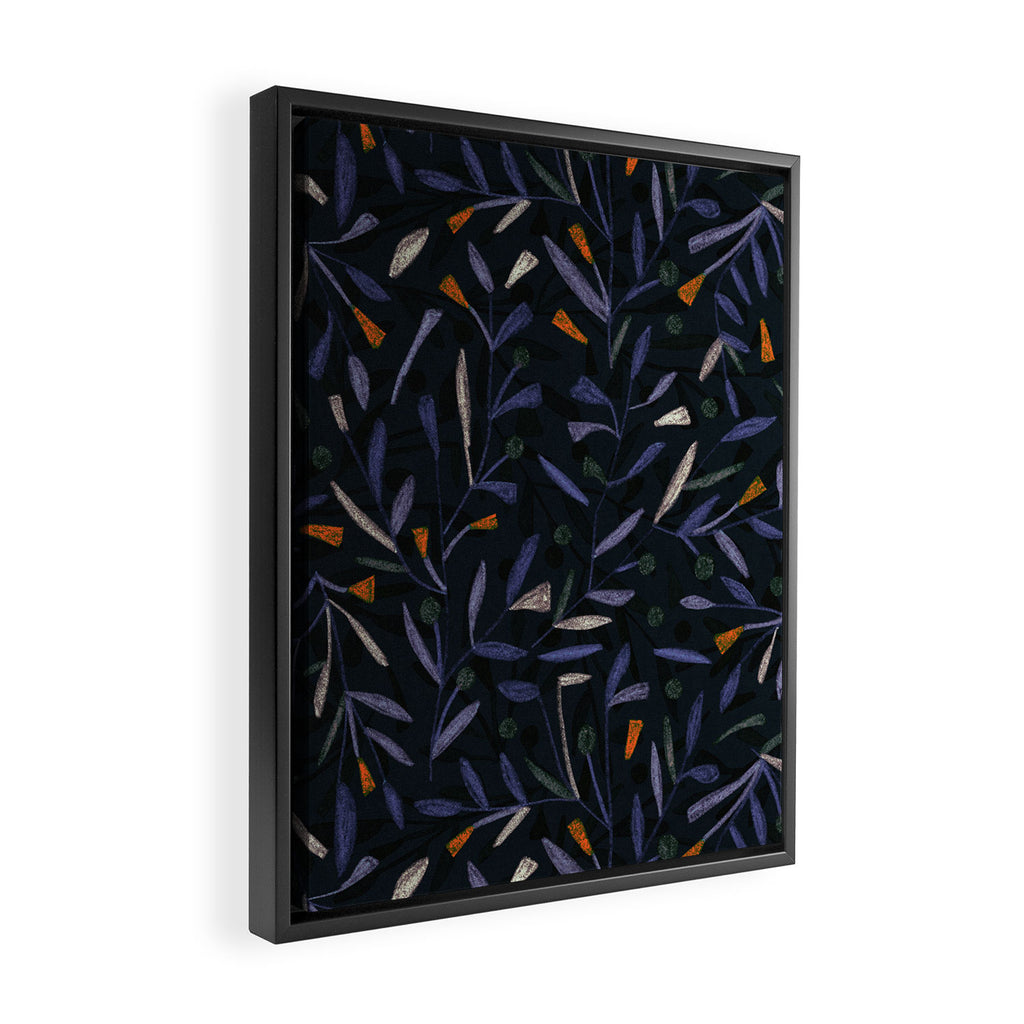Midnight Floral Pattern #2 / Purple & Orange Framed Canvas Print Gallery Image 2