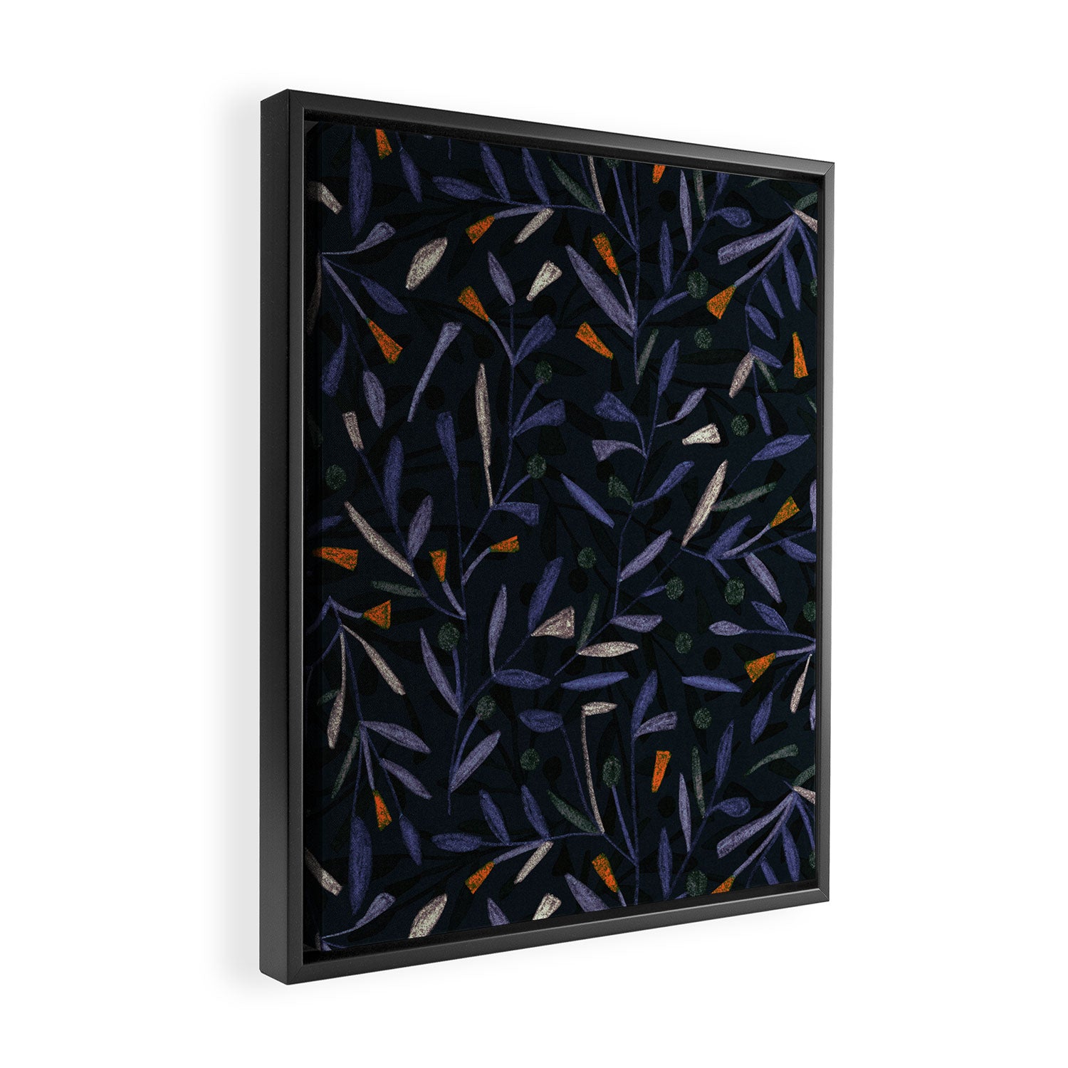 Midnight Floral Pattern #2 / Purple & Orange Framed Canvas Print Gallery Image 2