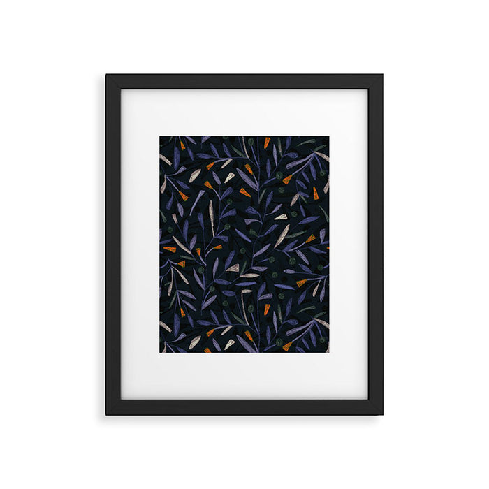 Midnight Floral Pattern #2 / Purple & Orange Framed Art Print Gallery Image 1