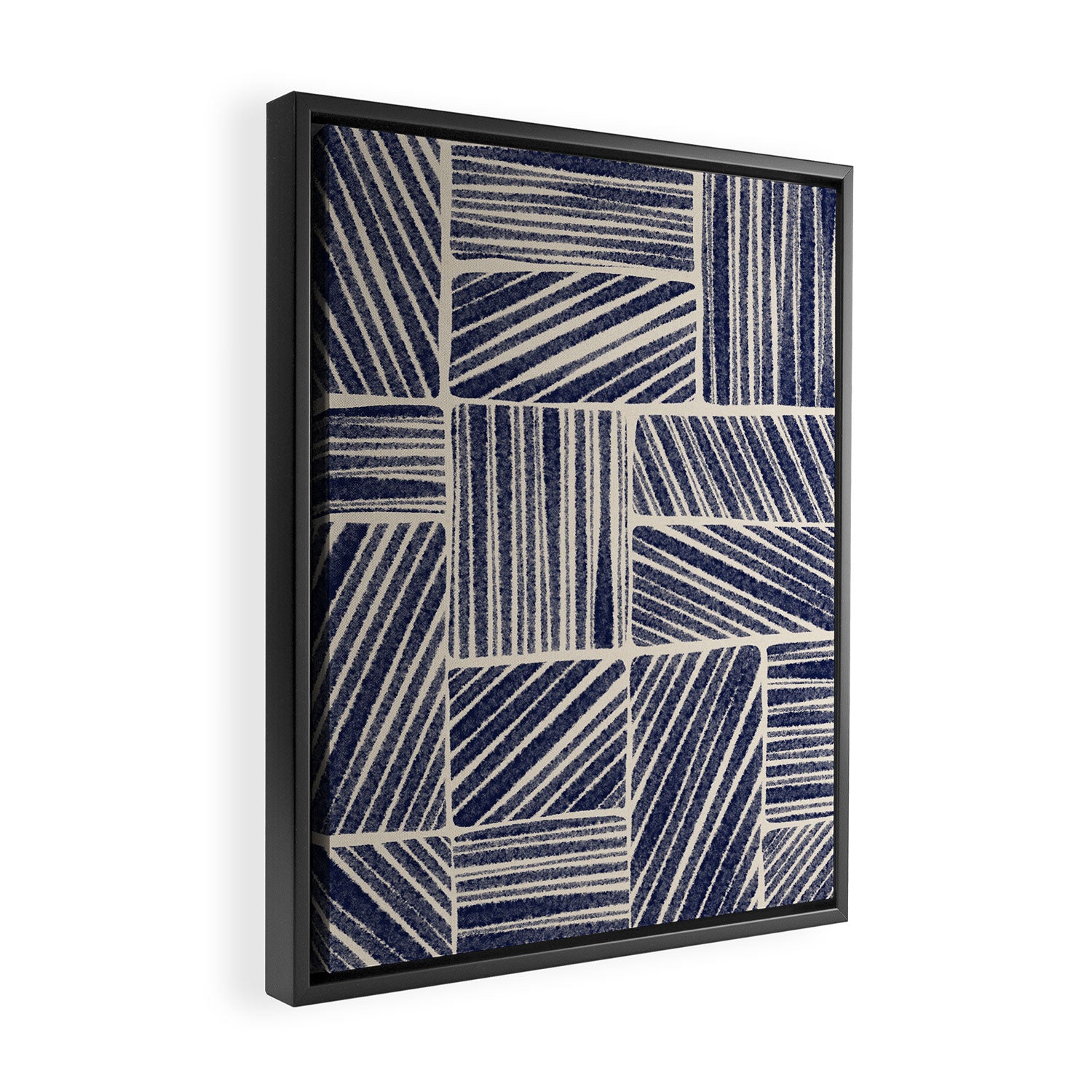 Navy Blue Striped Pattern #3 Framed Canvas Print Gallery Image 2
