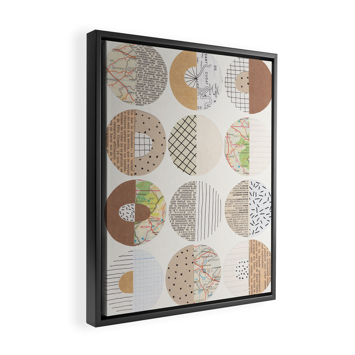 Patterned Circles: Maps & Kraft Paper Framed Canvas Print Gallery Image 2