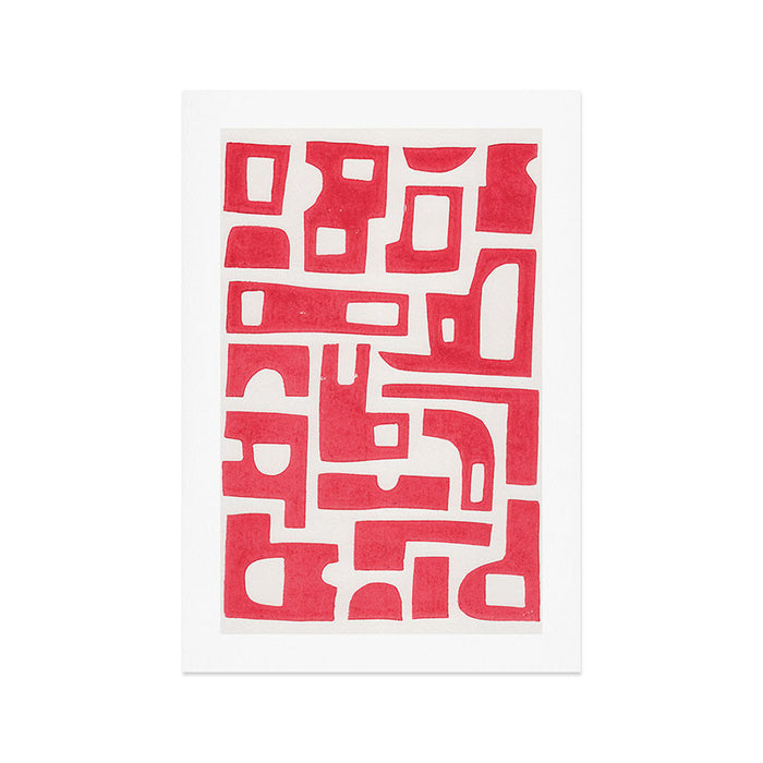 Red Abstract Shapes / Linocut Print Art Print Gallery Image 1