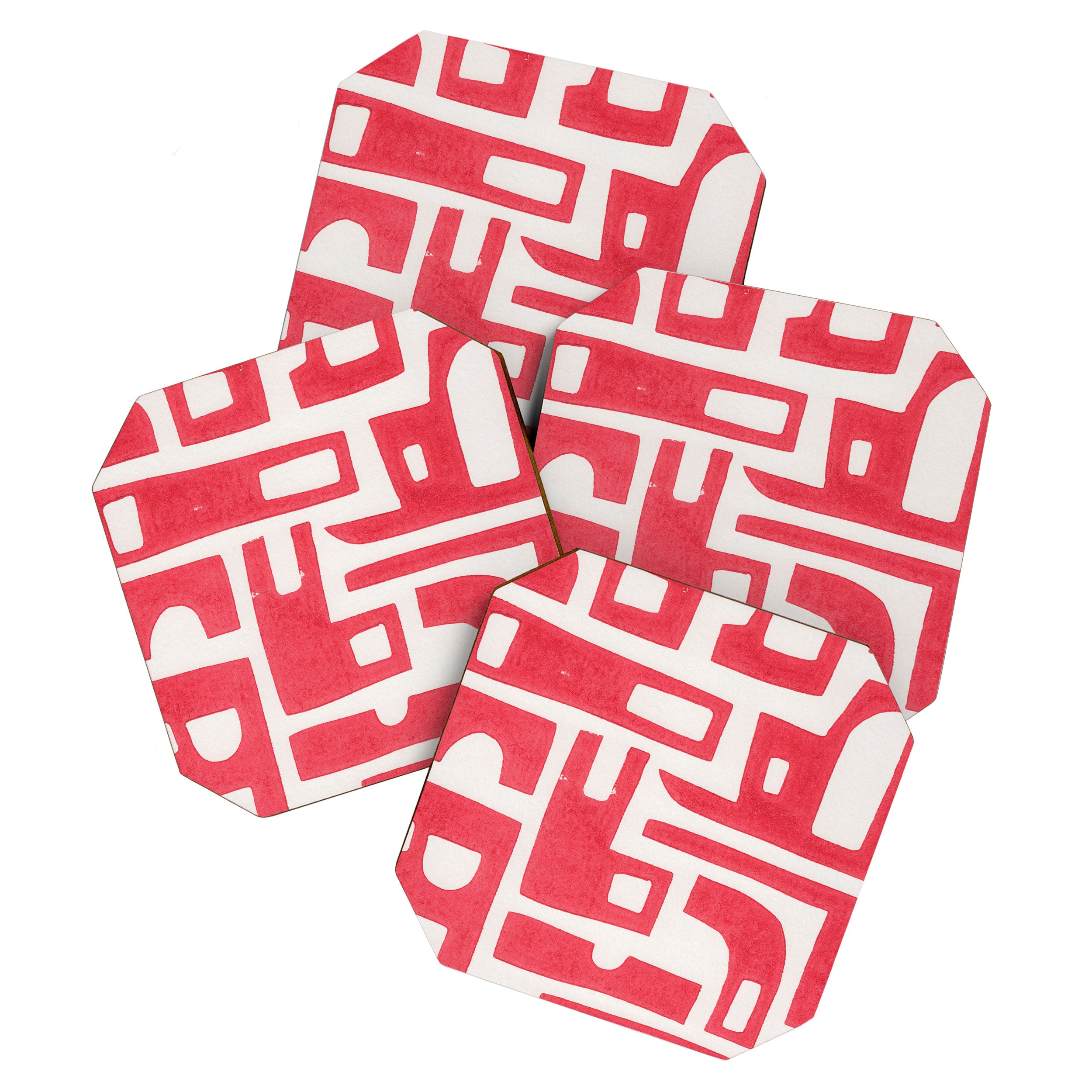 Red Abstract Shapes / Linocut Print Coaster Gallery Image 1