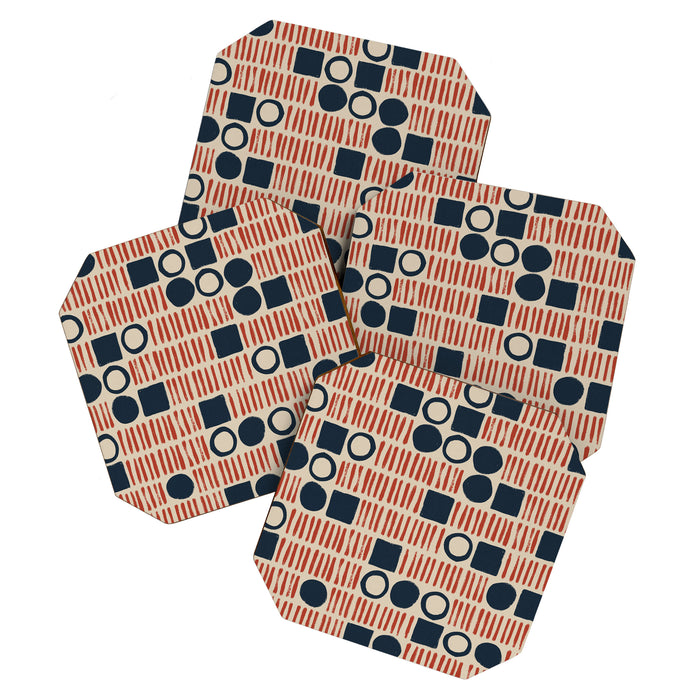Red & Blue Hand-drawn Pattern #1 Coaster Gallery Image 1