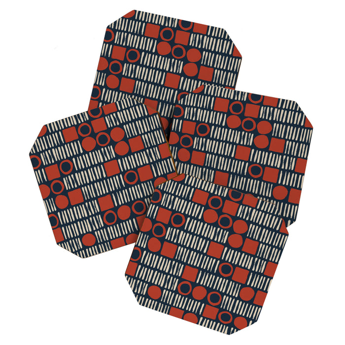Red & Blue Hand-drawn Pattern #2 Coaster Gallery Image 1