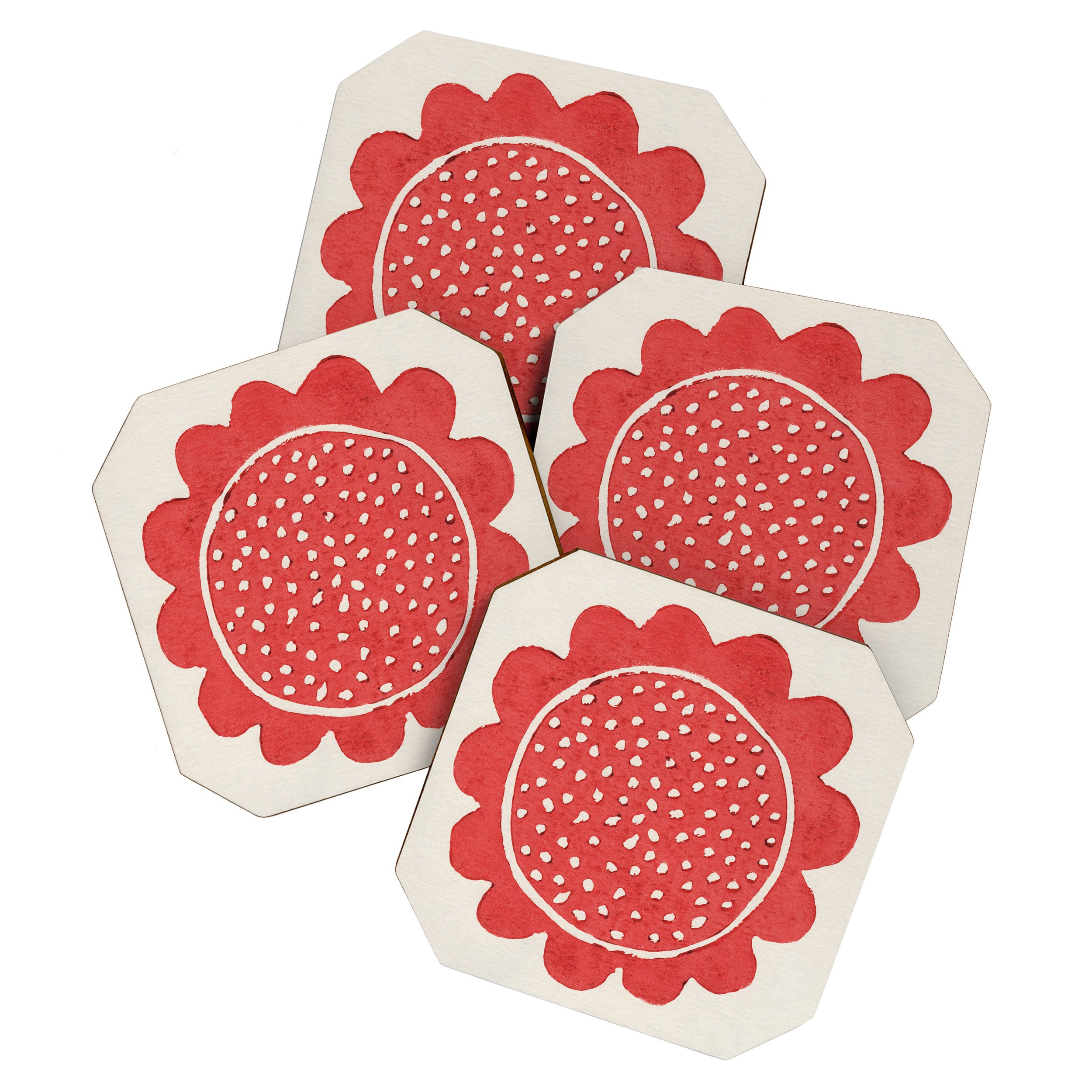 Red Flower / Lino Print Coaster Gallery Image 1