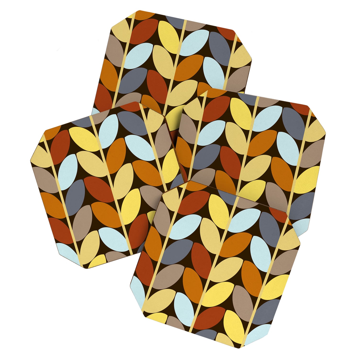 Retro 70s Color Palette Leaf Pattern Coaster Gallery Image 1