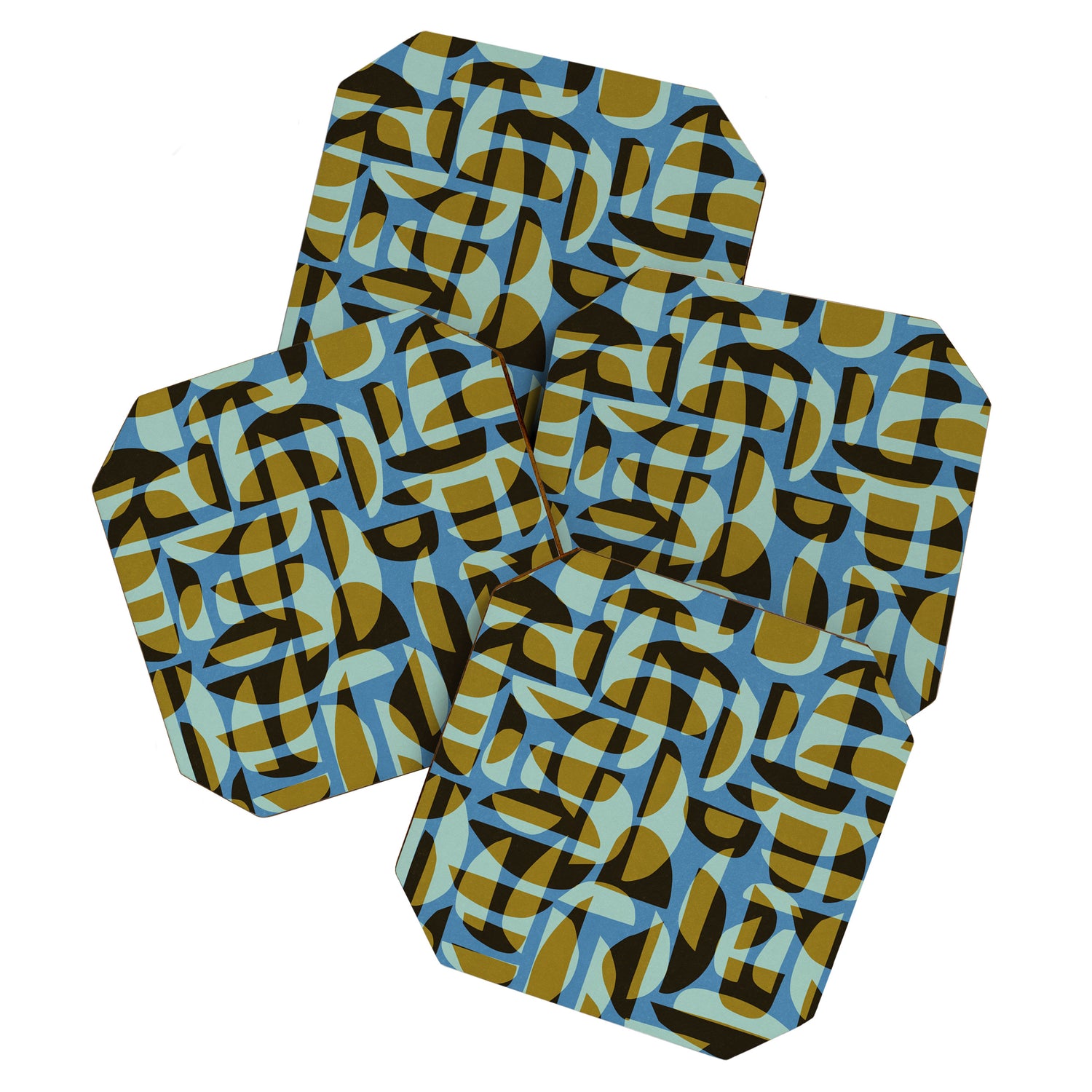 Simple Hand-cut Pattern #5 / Blue & Brown Coaster Gallery Image 1