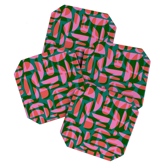 Simple Hand-cut Pattern #5 / Pink & Green Coaster Gallery Image 1