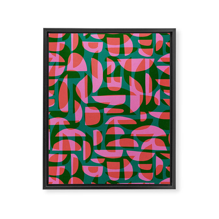 Simple Hand-cut Pattern #5 / Pink & Green Framed Canvas Print Gallery Image 1