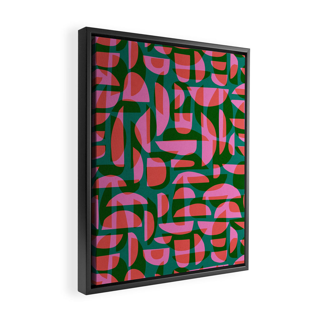 Simple Hand-cut Pattern #5 / Pink & Green Framed Canvas Print Gallery Image 2