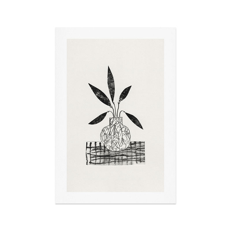 Still Life with a Vase and Five Leaves / Mixed Media Collage Art Print Gallery Image 1