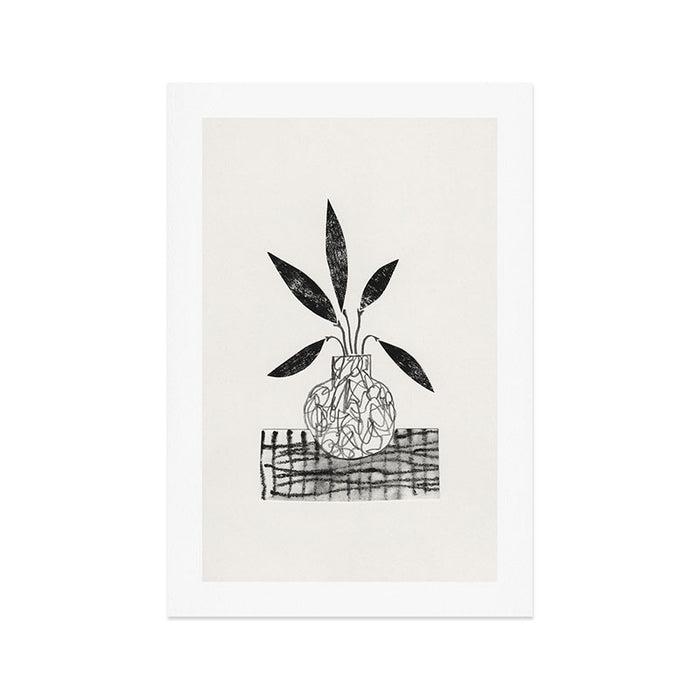 Still Life with a Vase and Five Leaves / Mixed Media Collage Art Print Gallery Image 1