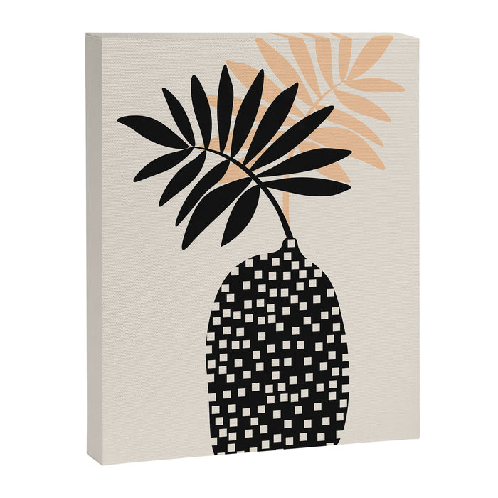 Still Life with Vase and Tropical Leaves Canvas Print Gallery Image 1
