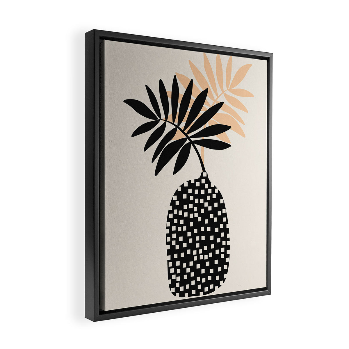 Still Life with Vase and Tropical Leaves Framed Canvas Print Gallery Image 2