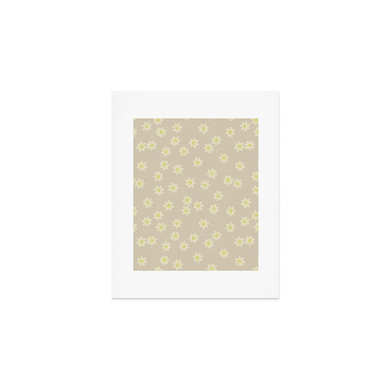 Tiny Flowers / Beige & Lime Art Print Gallery Image 1