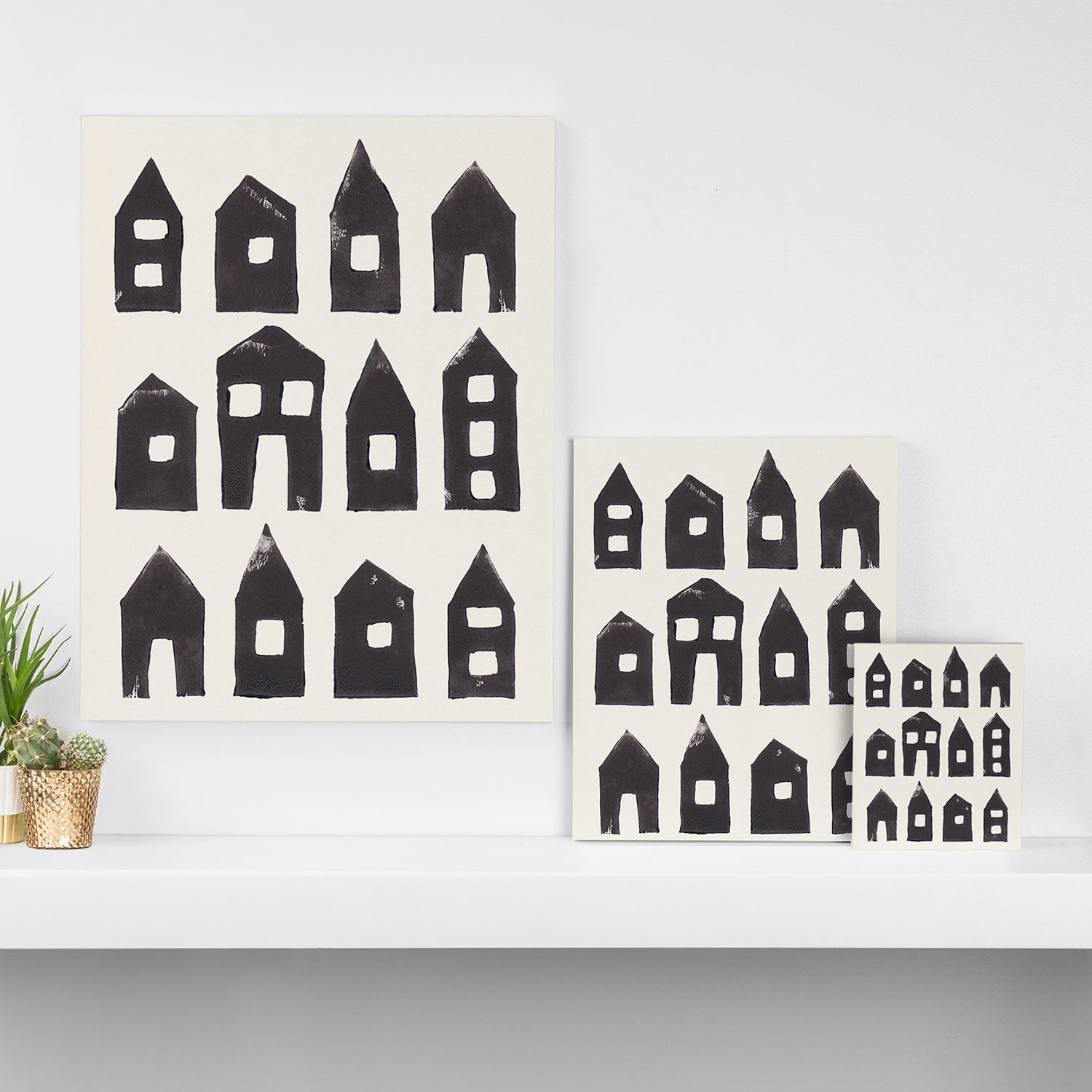 Tiny Houses #1 | Hand-printed Linocut Canvas Print Gallery Image 3