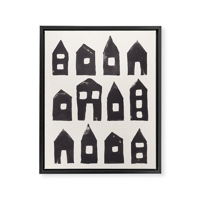 Tiny Houses #1 | Hand-printed Linocut Framed Canvas Print Gallery Image 1