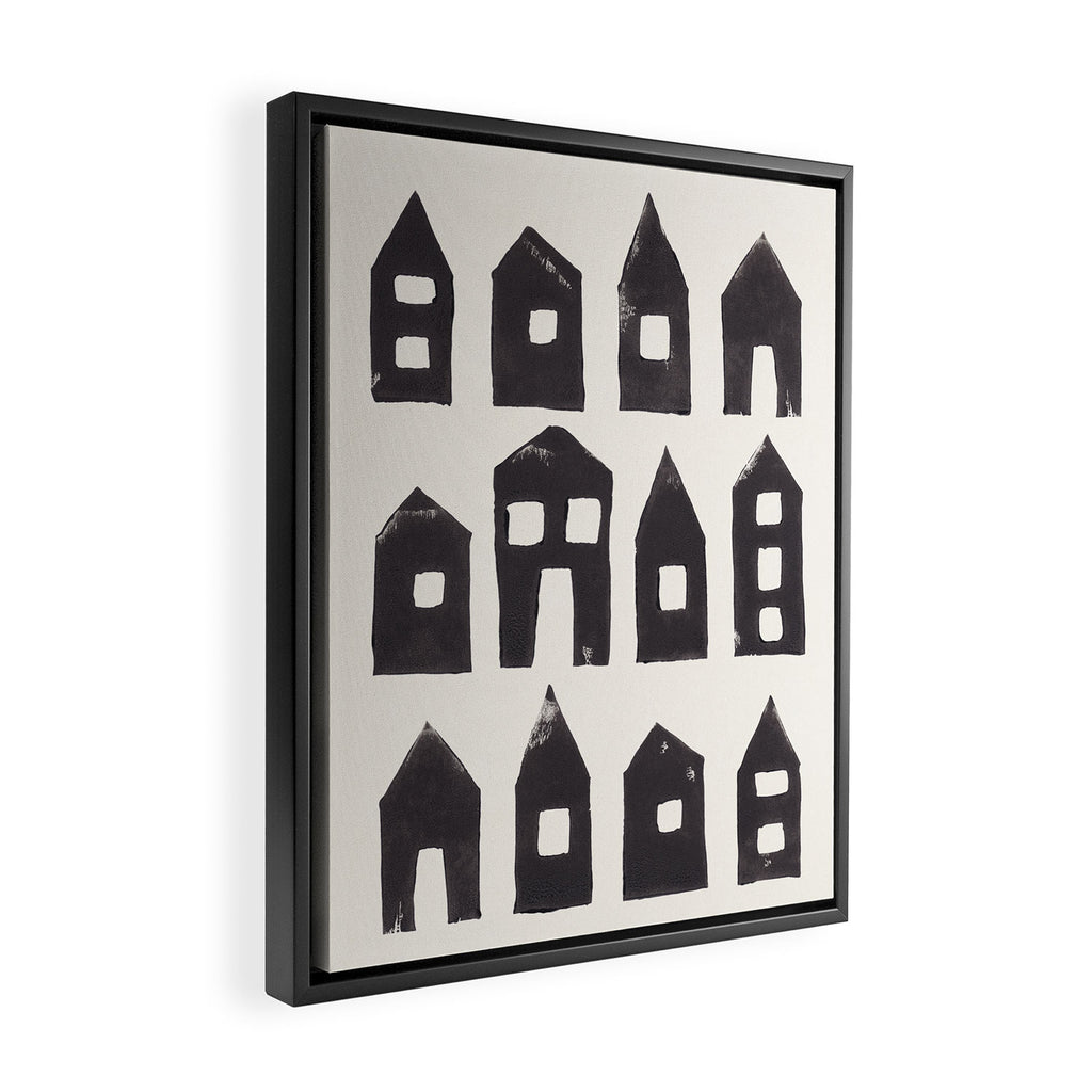 Tiny Houses #1 | Hand-printed Linocut Framed Canvas Print Gallery Image 2