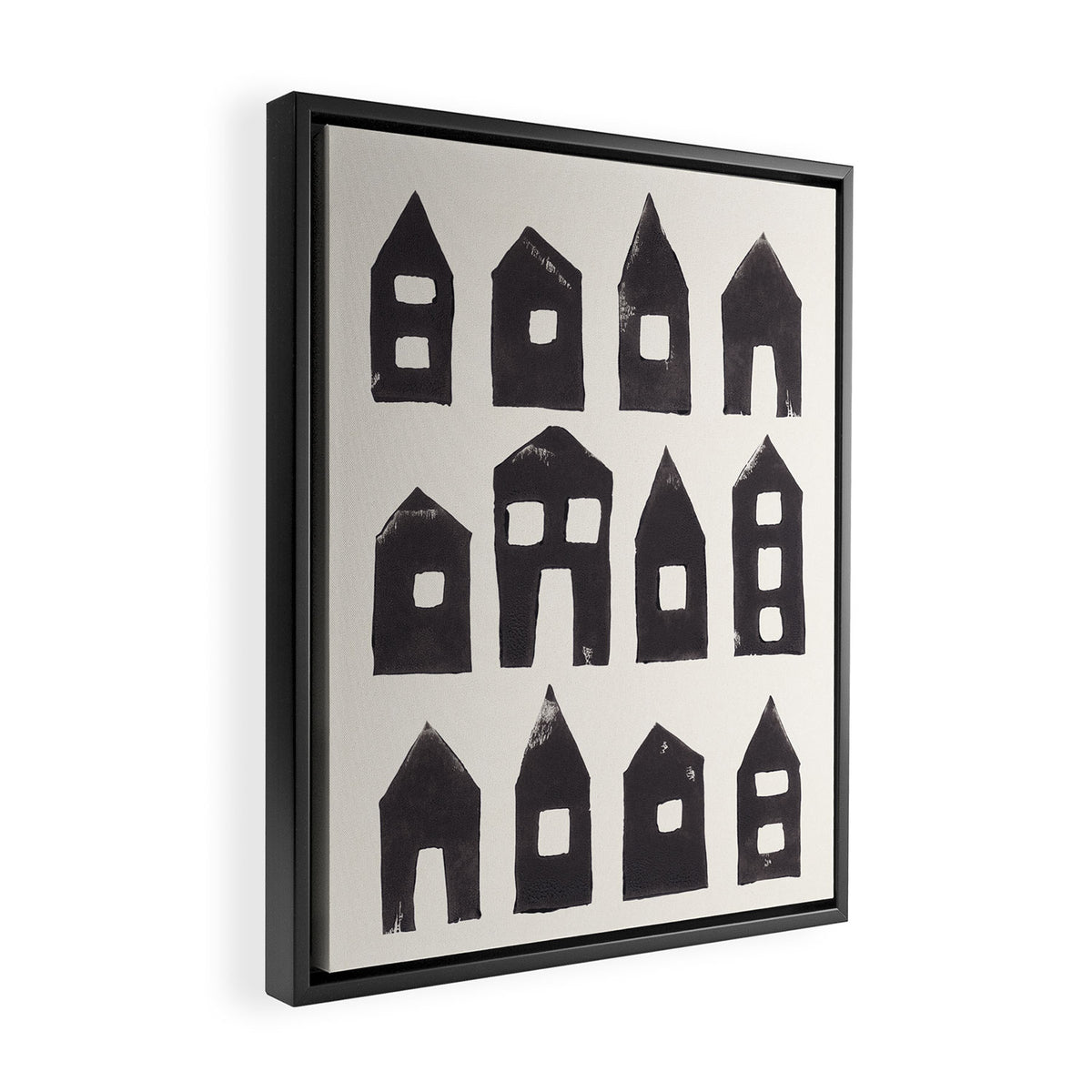 Tiny Houses #1 | Hand-printed Linocut Framed Canvas Print Gallery Image 2