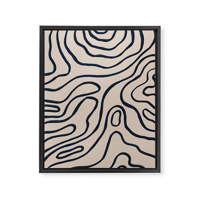 Topographic Map / Nude & Dark Blue Framed Canvas Print Gallery Image 1