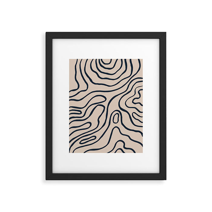 Topographic Map / Nude & Dark Blue Framed Art Print Gallery Image 1