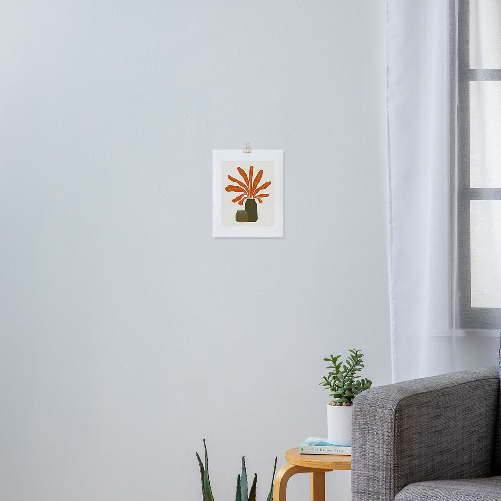 Two Green Vases & Orange Plant Art Print Gallery Image 3