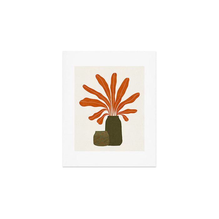 Two Green Vases & Orange Plant Art Print Gallery Image 1