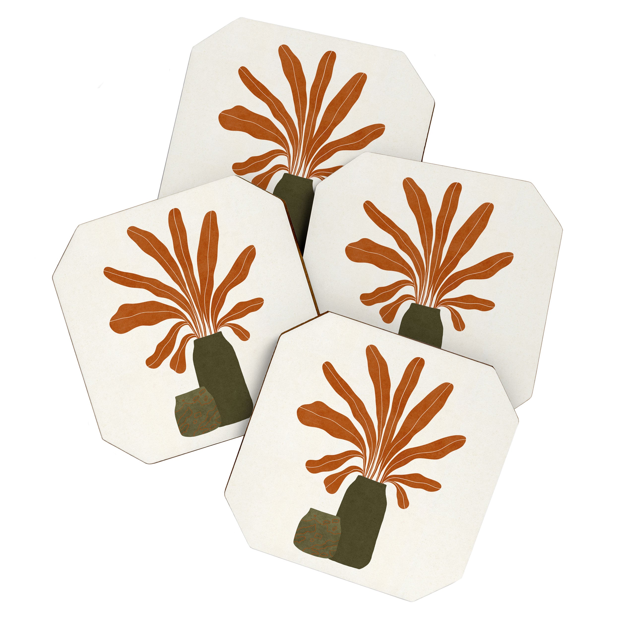 Two Green Vases & Orange Plant Coaster Gallery Image 1