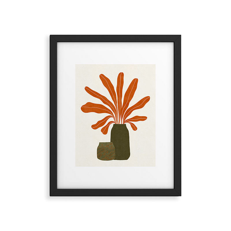 Two Green Vases & Orange Plant Framed Art Print Gallery Image 4