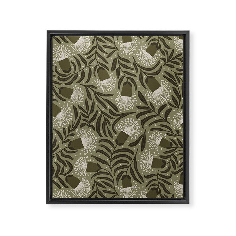 Whimsical Florals / Cream & Green Framed Canvas Print Gallery Image 8