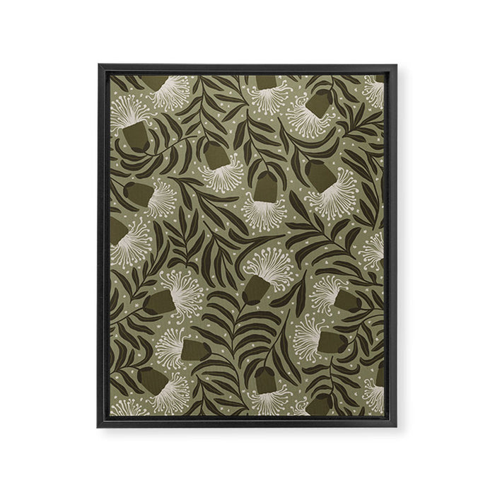 Whimsical Florals / Cream & Green Framed Canvas Print Gallery Image 1