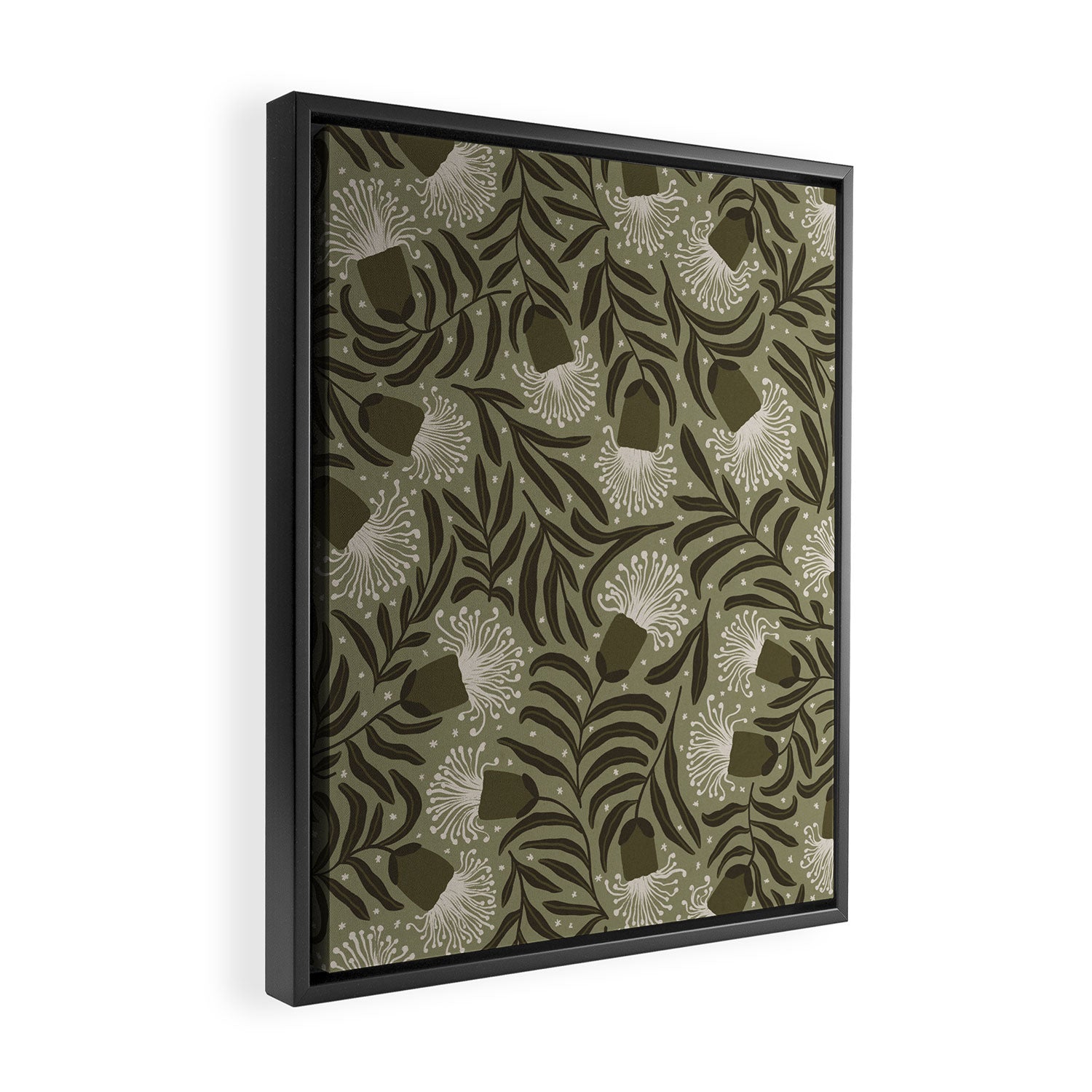 Whimsical Florals / Cream & Green Framed Canvas Print Gallery Image 2