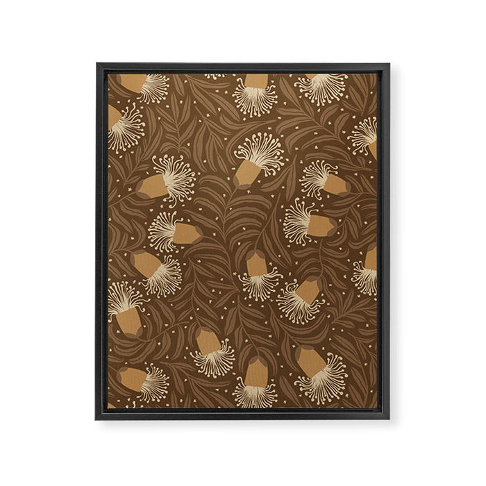 Whimsical Florals / Orange & Brown Framed Canvas Print Gallery Image 1