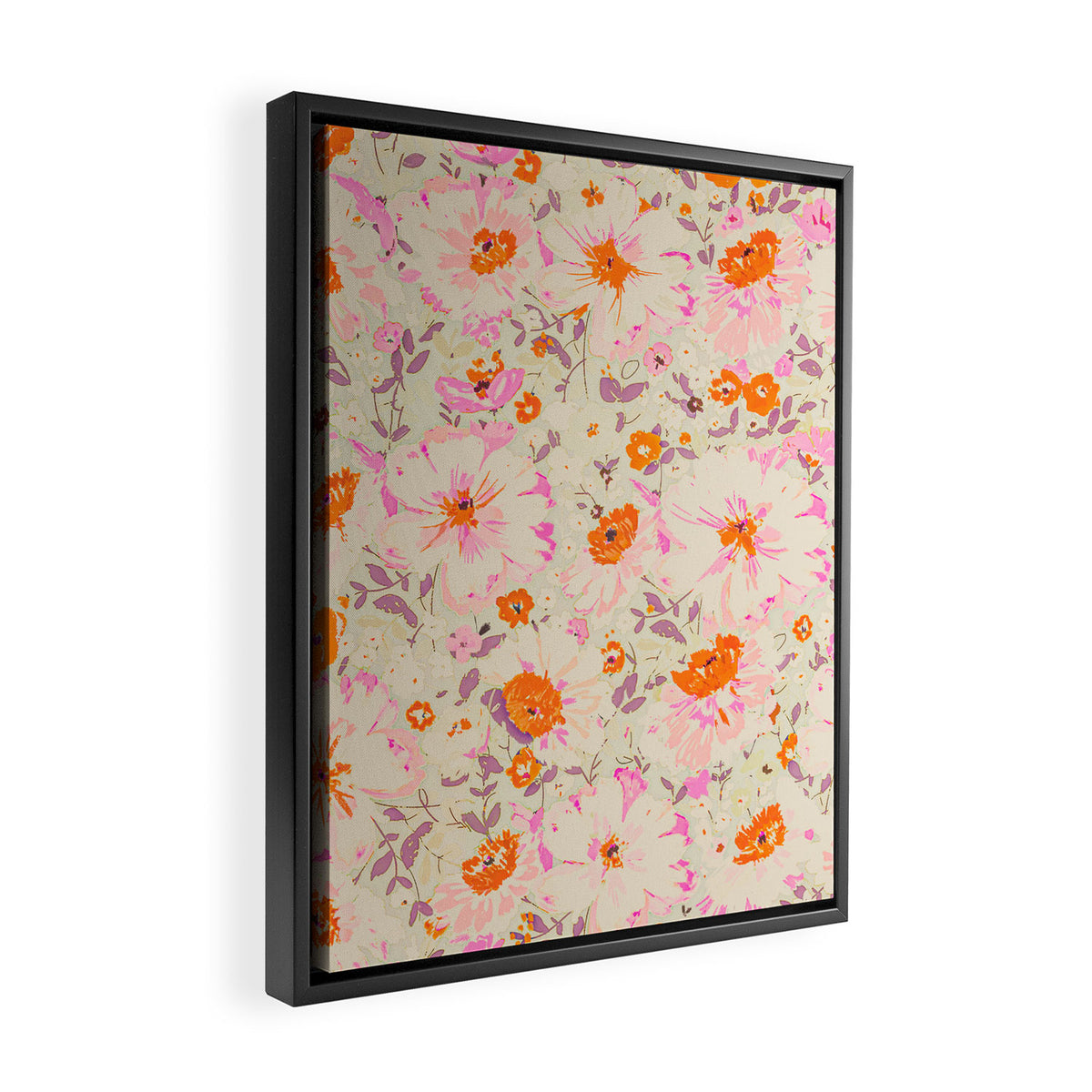 Faded Floral  - pink / citrus Framed Canvas Print Gallery Image 2