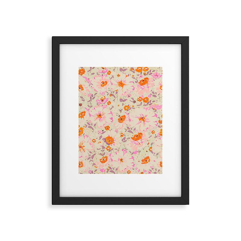Faded Floral  - pink / citrus Framed Art Print Gallery Image 6