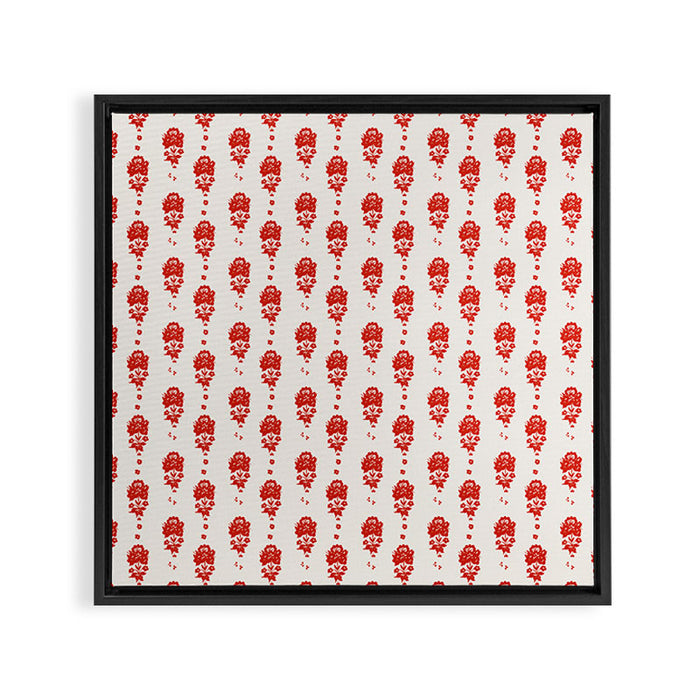 Red Floral Block Print Framed Canvas Print Gallery Image 1