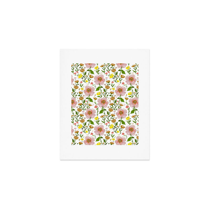 Summer Floral - pink & yellow Art Print Gallery Image 1