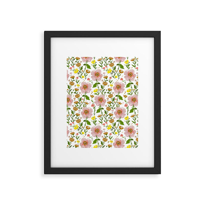 Summer Floral - pink & yellow Framed Art Print Gallery Image 6