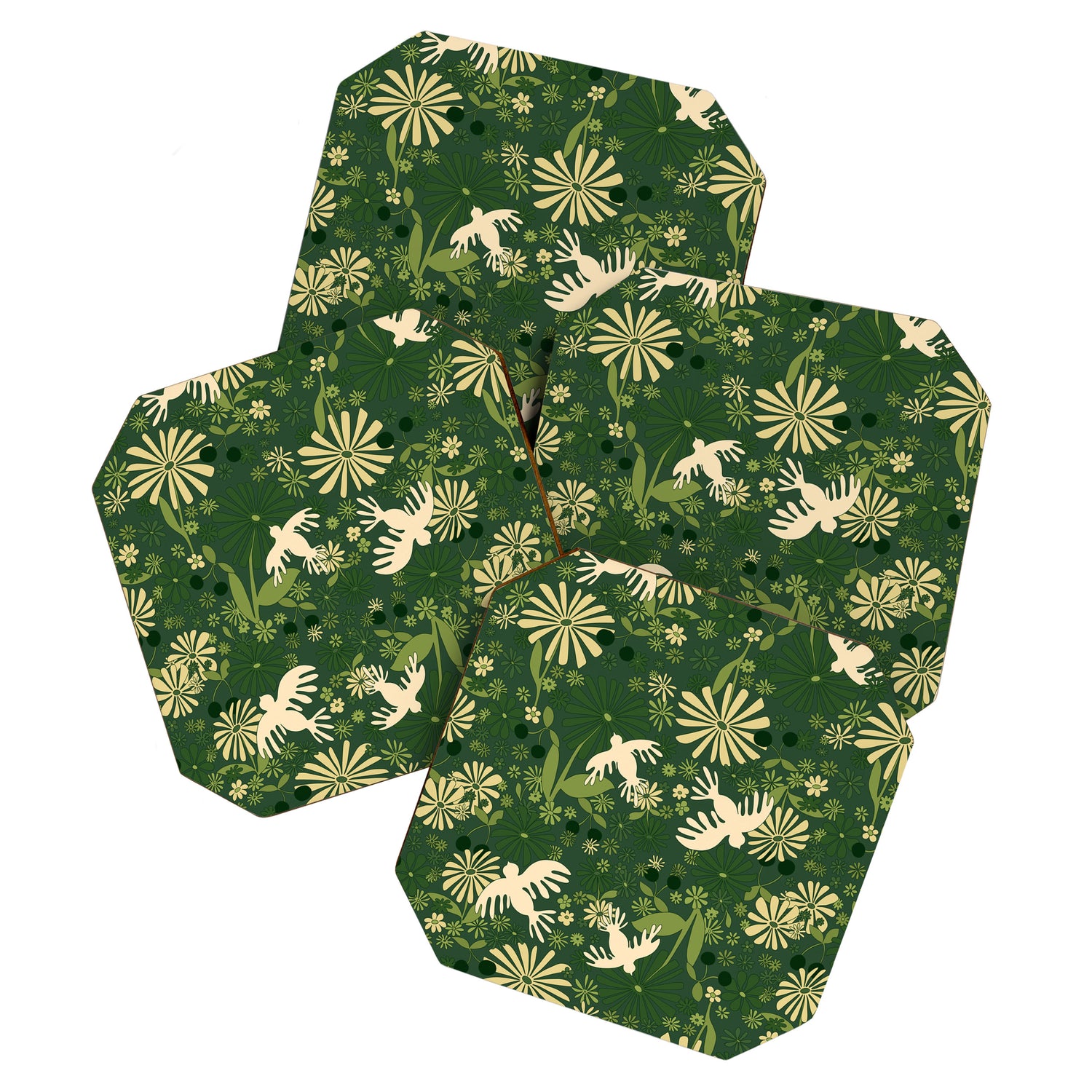 Birds & Flowers Green Coaster Gallery Image 1