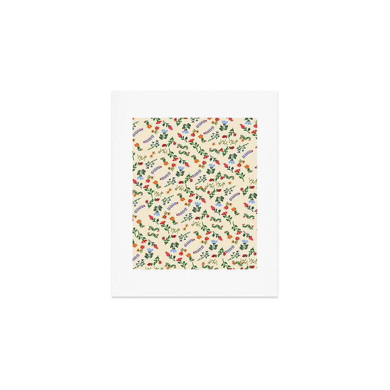 Bright Vintage Flower Pattern Art Print Gallery Image 1