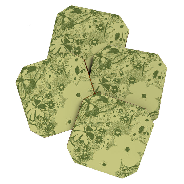 Grandma's Garden (monochromatic green) Coaster Gallery Image 1