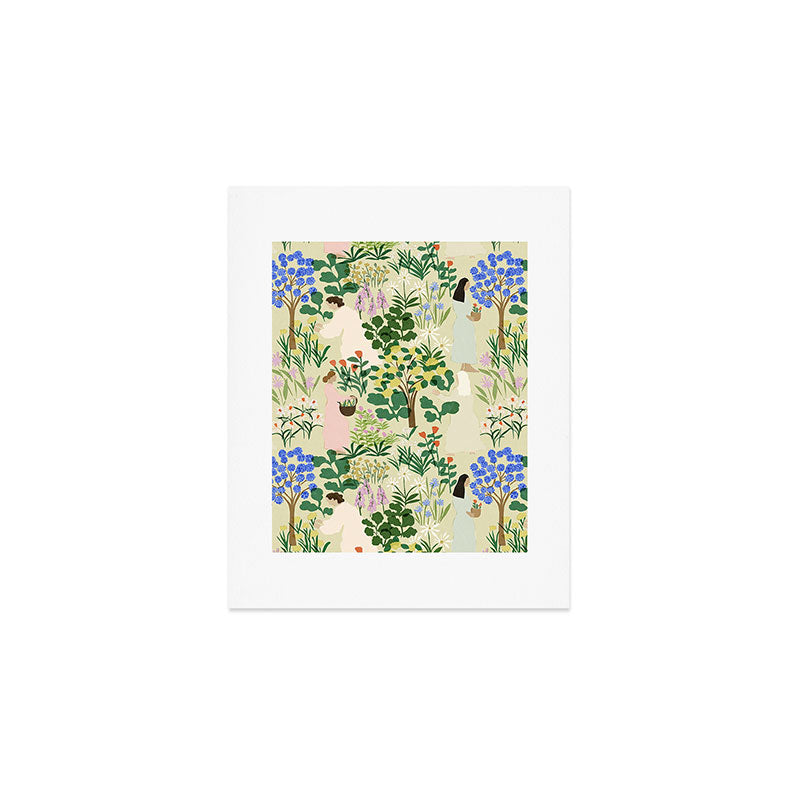 Ladies working in the garden (BEIGE) Art Print Gallery Image 1