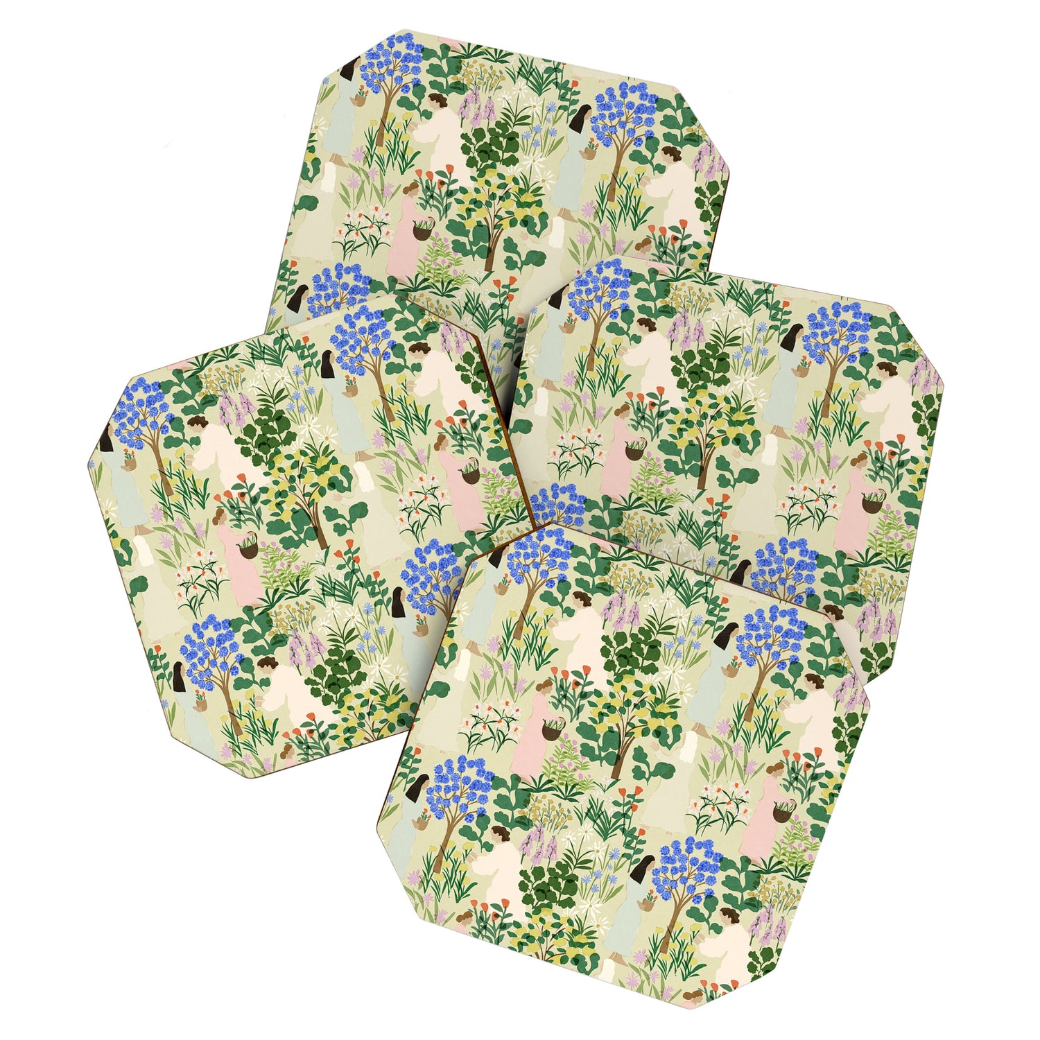 Ladies working in the garden (BEIGE) Coaster Gallery Image 1