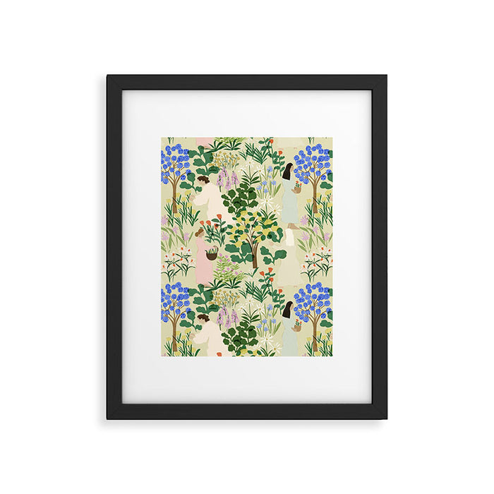 Ladies working in the garden (BEIGE) Framed Art Print Gallery Image 1