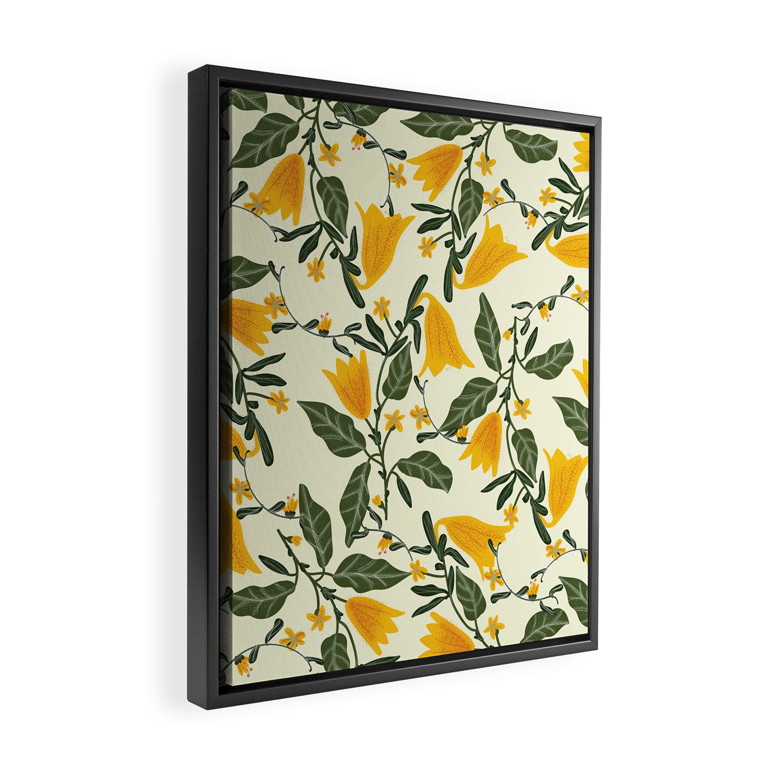 Yellow Bright Flower Pattern Framed Canvas Print Gallery Image 2
