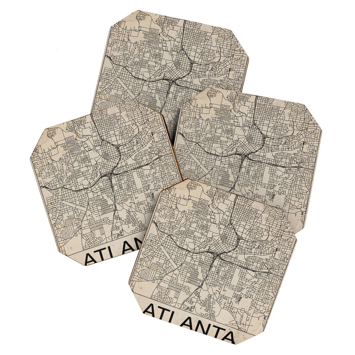 Atlanta Retro Worn Paper City Map Coaster Gallery Image 1
