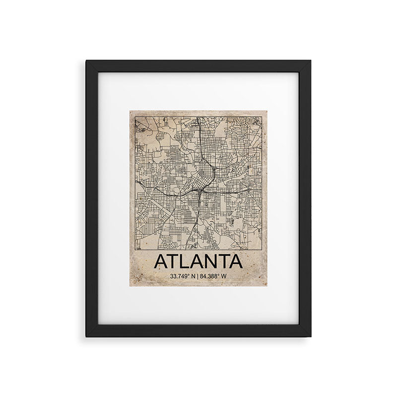 Atlanta Retro Worn Paper City Map Framed Art Print Gallery Image 5